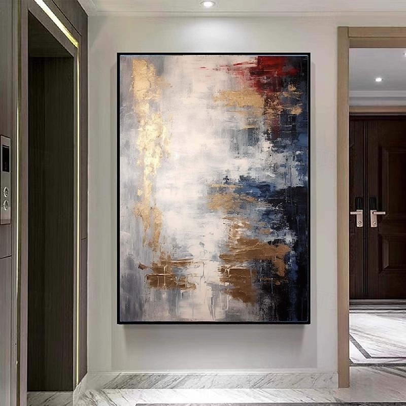 grijs goud getextureerd schilderijhandgemaakt abstract schilderij met de hand geschilderde goudfolie acrylschilderijen minimalistische kunstwerken muurkunst schilderij voor woonkamer slaapkamer 2025 - $116.99 –P7