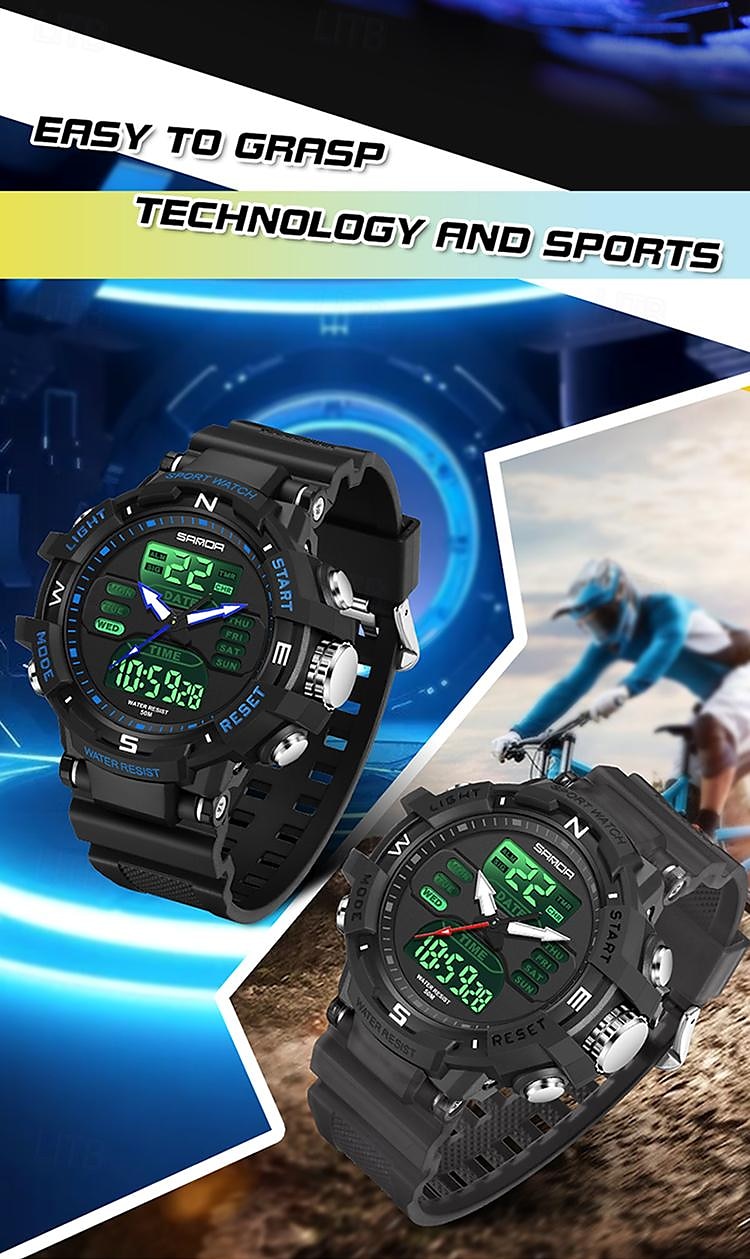SANDA Heren Digitale Horloge Buiten Sports Mode Polshorloge Luminous Stopwatch Alarmklok Countdown TPU Horloge 2025 - $28.99 –P5