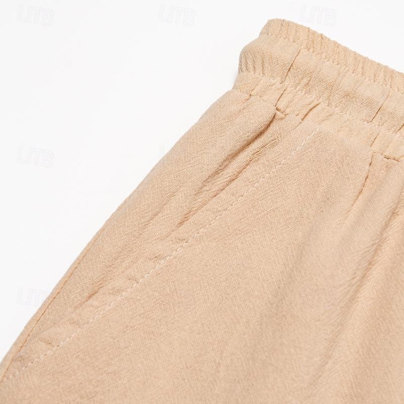 Men's Linen Shorts Summer Shorts Beach Shorts Capri Pants Drawstring Elastic Waist Front Pocket Solid Color Daily Going out Stylish Classic Black Blue 2025 - $18.49 –P3