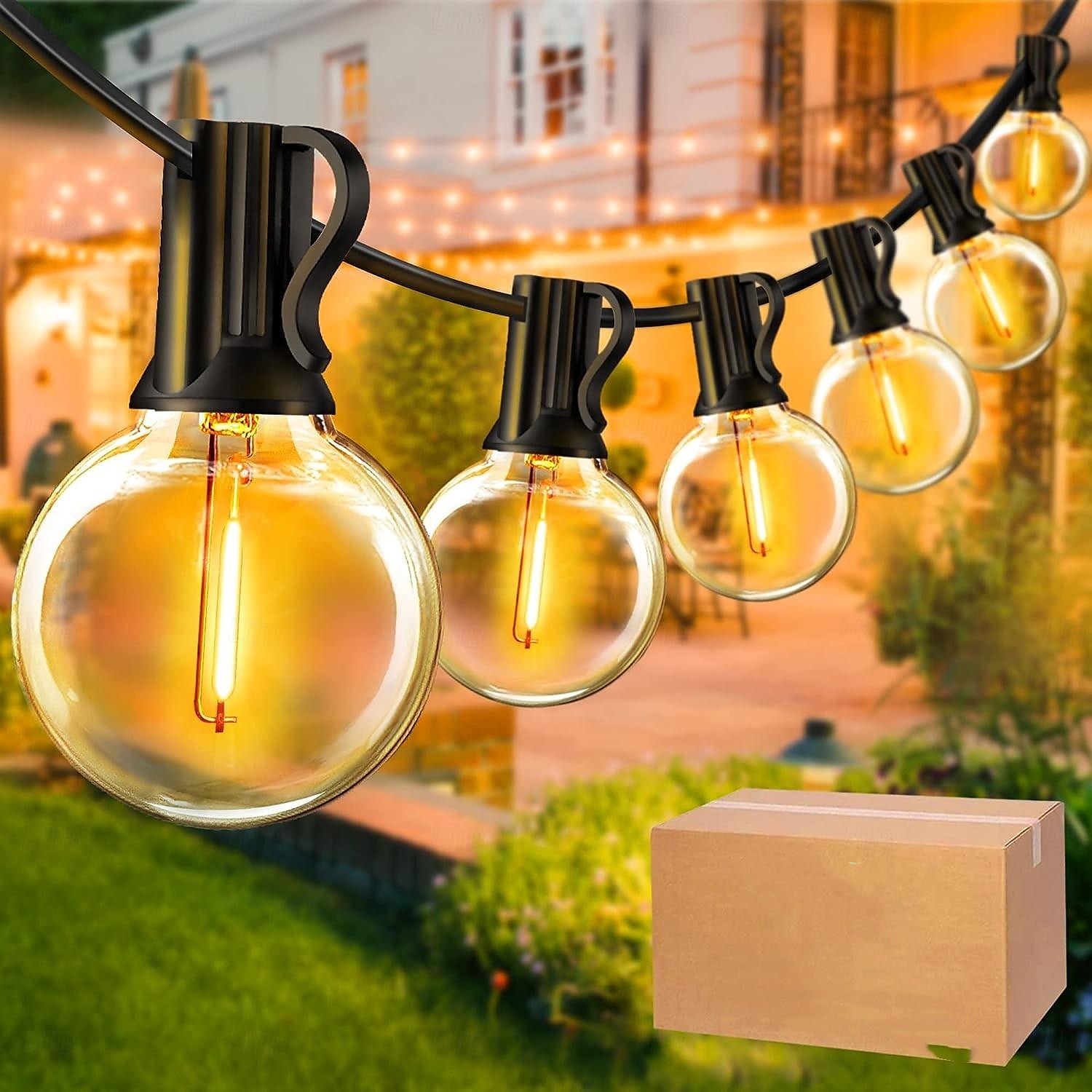 UL Certified Outdoor LED Bulb String Lights 98ft 30m String Lights Outdoor with Shatterproof G40 LED Bulbs Waterproof Hanging Patio Lighting for Christmas Patio House Backyard Balcony Party 2025 - $20.99 –P6
