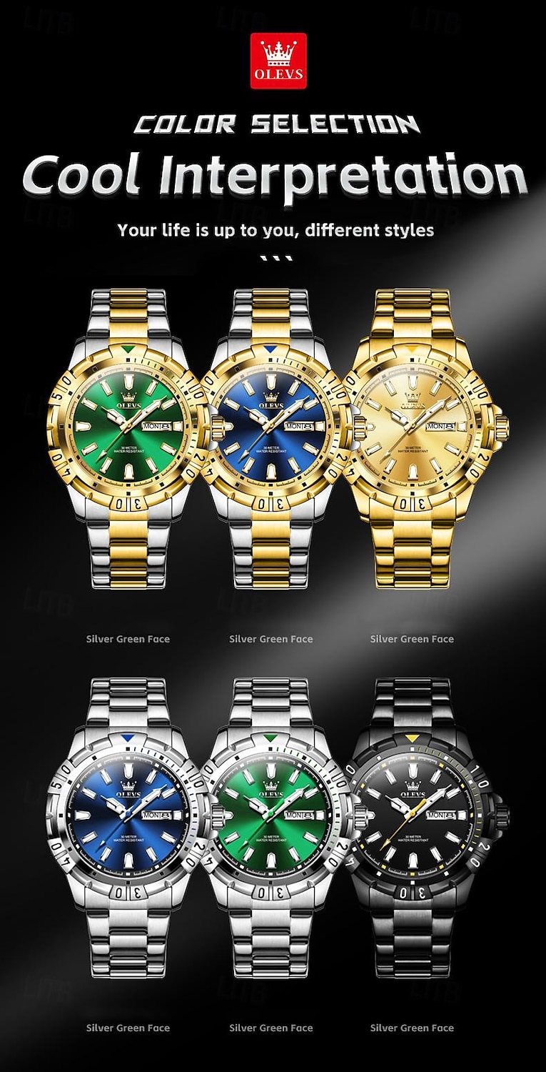 OLEVS Мужчины Кварцевые Мода Деловые Наручные часы Светящийся Календарь Дата Неделя ЗАЩИТА ОТ ВЛАГИ Стали Часы 2026 - $33.99 –P8