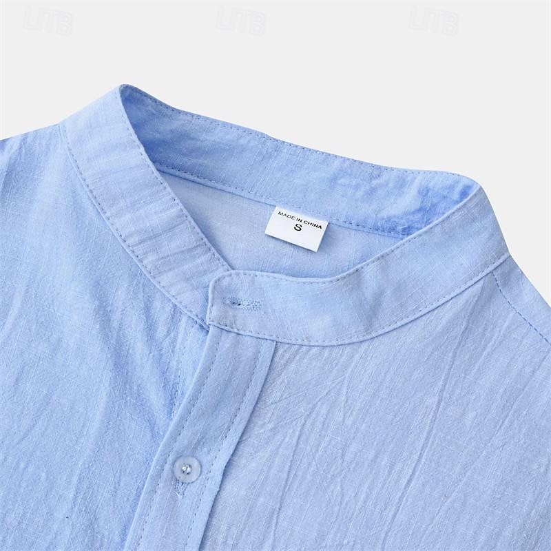 Per uomo Camicia Camicia di lino Camicia in cotone e lino Camicia con colletto cinese Camicia con colletto alla coreana Camicia casual Semplice Vacanza Camicia hawaiana Bianco Blu marino Cachi Azzurro del 2025 a $32.99 –P5