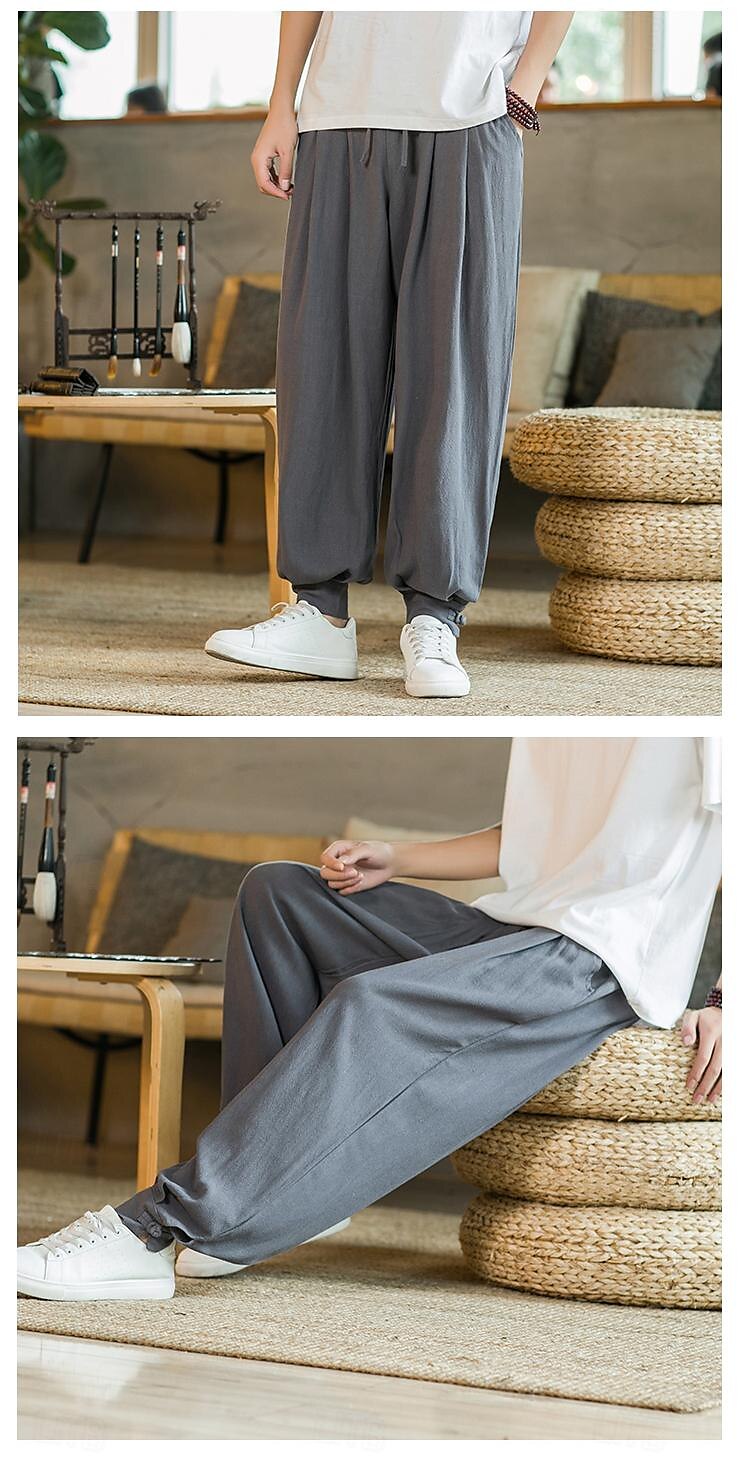 Homens Calças de linho Calça verão Calça casual Bolsos Côr Sólida Respirável Comprimento total Esportes Relaxantes Casual Ajuste Largo Preto Azul Profundo Sem Elasticidade de 2025 por $31.99 –P20