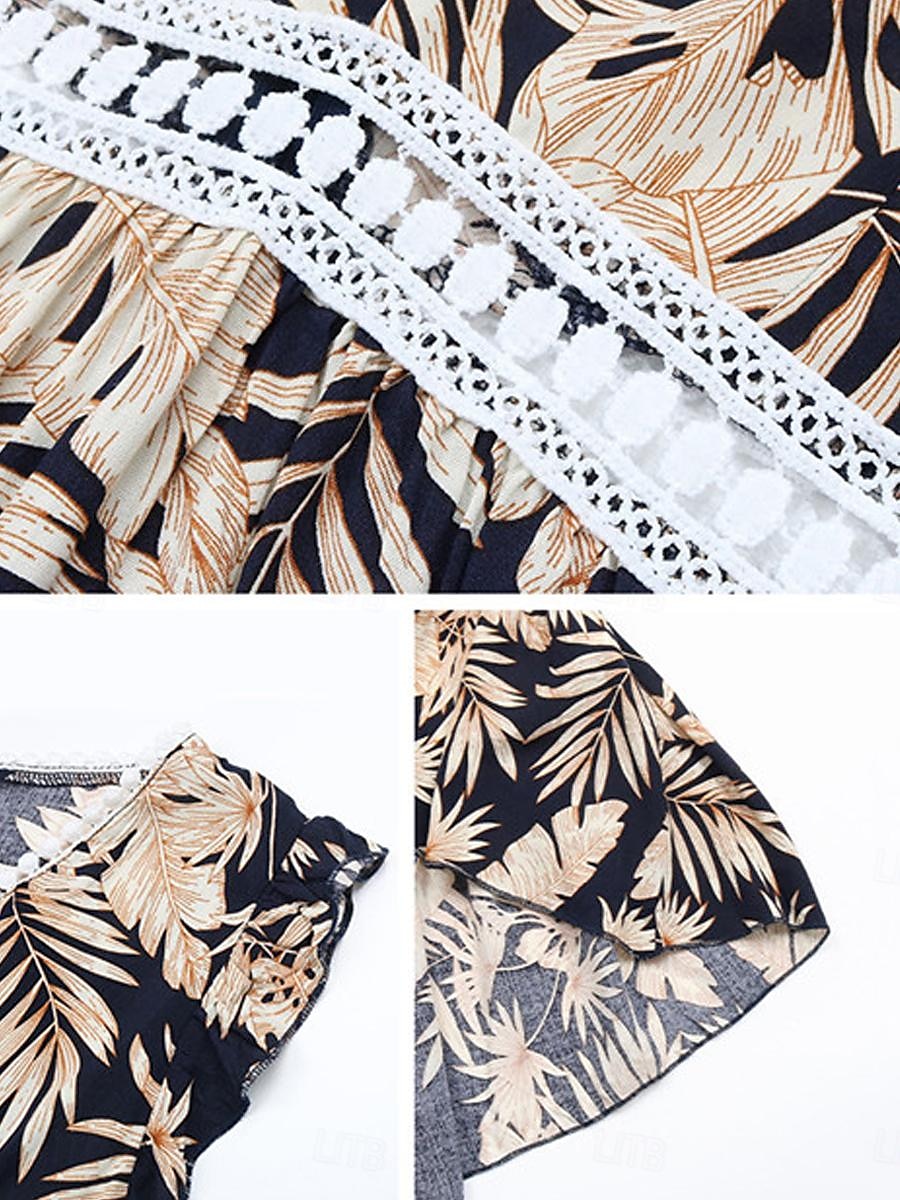 damska sukienka na co dzień sukienka typu swing sukienka typu tank print kwiatowy liść asymetryczny dół dekolt w serek długa sukienka maxi sukienka stylowa codzienna randka bez rękawów lato 2025 - $46.99 –P8