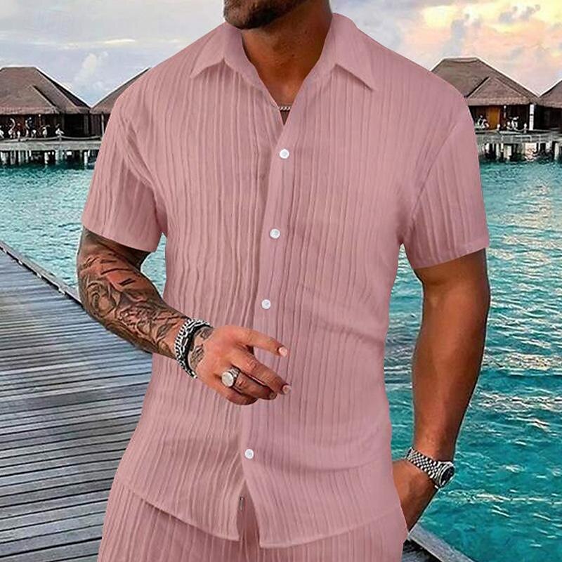Herre Skjorte Sommerskjorte Uformell skjorte Strandskjorte Skjorte med knapper Svart Rosa Navyblå Lyseblå Kortermet عادي Aftæpning Feriereise Hawaiisk Klær Polyester Mote Fritid Bekvem 2025 - $22.99 –P7