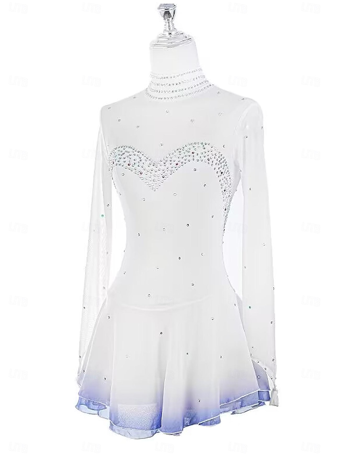 Kjole til kunstløp Dame Jente Skøyteløp Kjoler Hvit Lapper Tommelhull Netting Spandex Elastisk Trening Profesjonell Konkurranse Skøyteklær Hold Varm Krystall / Rhinstein Langermet Skøyting Kunstløp 2025 - $147.99 –P3