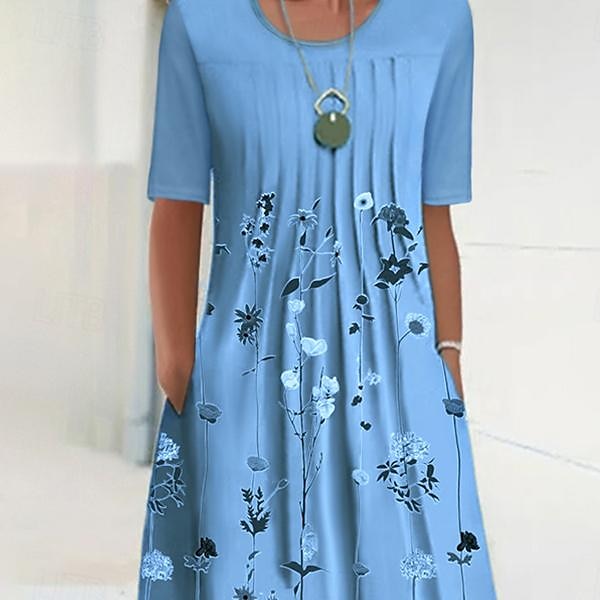 Women's Midi Dress Casual Dress Shift Dress Floral Ruched Print Crew Neck Basic Daily Short Sleeve Summer Spring 2025 - $31.99 –P5