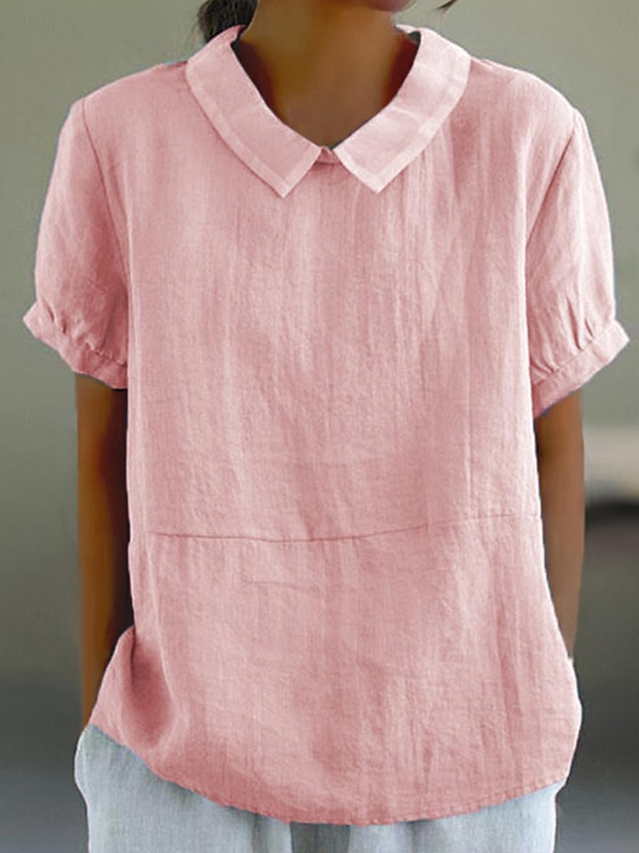 Women's Shirt Blouse Cotton Linen Shirts Plain Basic Modern Shirt Collar Daily Buttons White Pink Navy Blue Light Blue Summer 2025 - $25.99 –P3