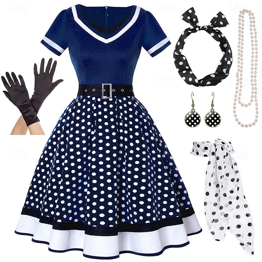 Vintage inspirované oblečení z 50. let Grease kloboukové šaty dámské kostýmy Vintage cosplay na rande večerní festival hedvábný šátek 2026 - $76.99 –P7