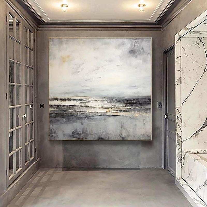 Abstract Skyline Painting hand painted Extra large wall art pain ting handmade gray landscape painting on canvas large wall art gold abstract mordern painting for Bedroom Living room painting 2025 - CAD $157.3 –P9