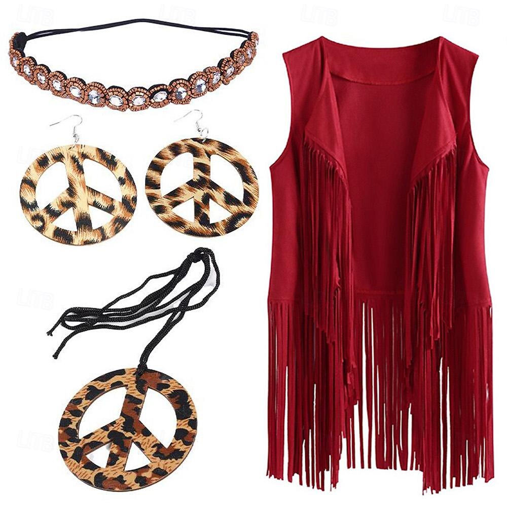 Retro Antiguo Años 60 Años 70 Conjunto de accesorios Chaleco de ante Hippie Borlas Disfraz Mujer Desfile del orgullo Mes del Orgullo Adulto Chalecos Pendientes Collare 2026 - $48.99 –P8