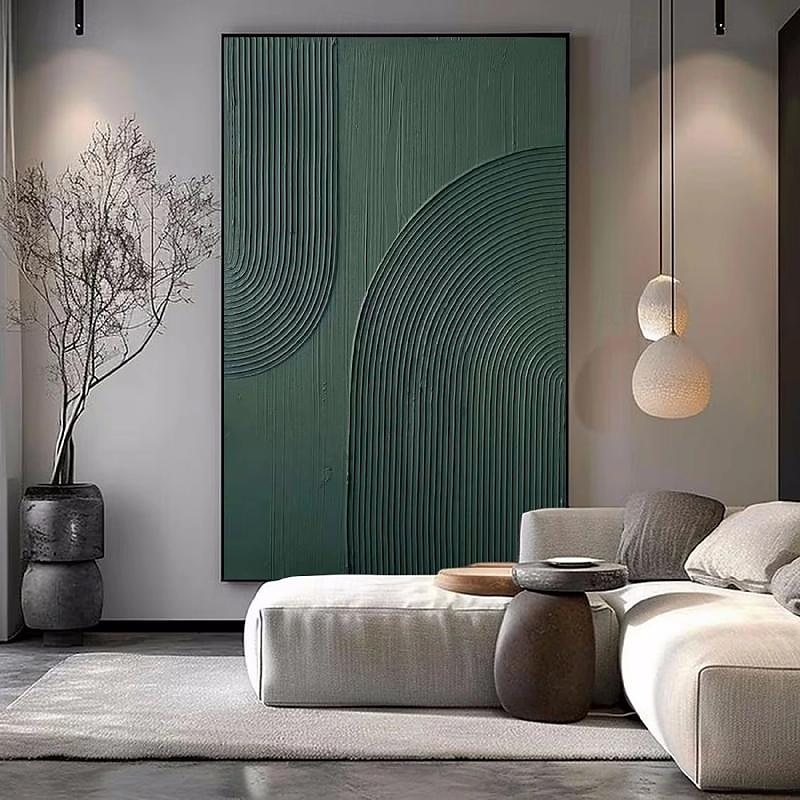 handgemaltes weißes abstraktes Gemälde auf Leinwand, handgefertigte 3D-Strukturwandkunst, grünes modernes Gemälde für handgefertigte Leinwandkunst, Gemälde für Wohnzimmerdekor, trendiges Kunstwerk, 2025 - $131.99 –P10