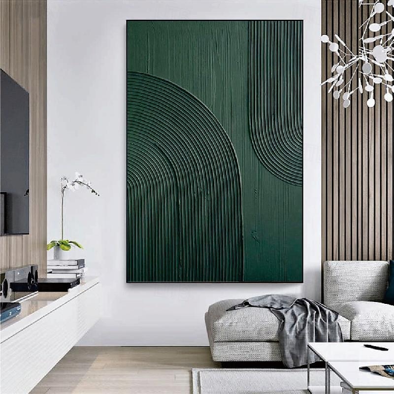 handgemaltes weißes abstraktes Gemälde auf Leinwand, handgefertigte 3D-Strukturwandkunst, grünes modernes Gemälde für handgefertigte Leinwandkunst, Gemälde für Wohnzimmerdekor, trendiges Kunstwerk, 2025 - $131.99 –P3