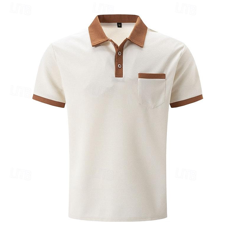 Herren Waffel-Poloshirt Golfhemd Arbeit Casual Kargen Kurzarm Basic Modern Farbblock Patchwork Taste Frühling Sommer Regular Fit Schwarz Weiß Blau Khaki Grau Waffel-Poloshirt 2025 - $18.99 –P6