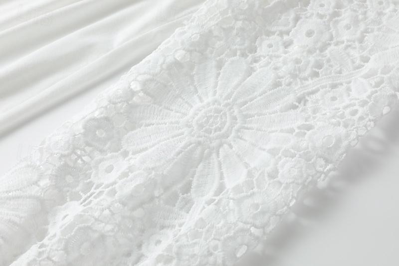 Maxikleid für Damen im Bohemian-Stil mit V-Ausschnitt, langen Spitzenärmeln, weißer, fließender Rock, lässig, Strand, halbformell, Frühling, Sommer, volle Größen, feminine, elegante Kleidung 2026 - $31.99 –P6