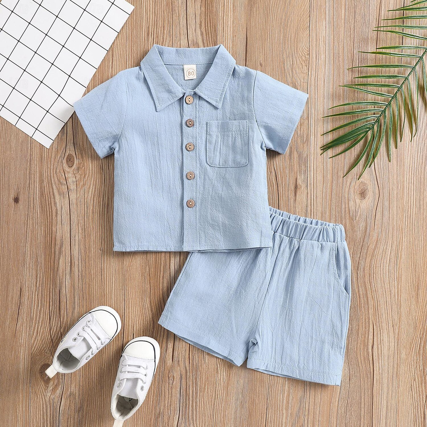 2-delig Peuter Jongens T-shirt & shorts Kleding Effen Kleur Korte mouw Set School Modieus Dagelijks Zomer Lente 3-7 jaar Licht Blauw Leger groen Wit 2025 - $14.99 –P4