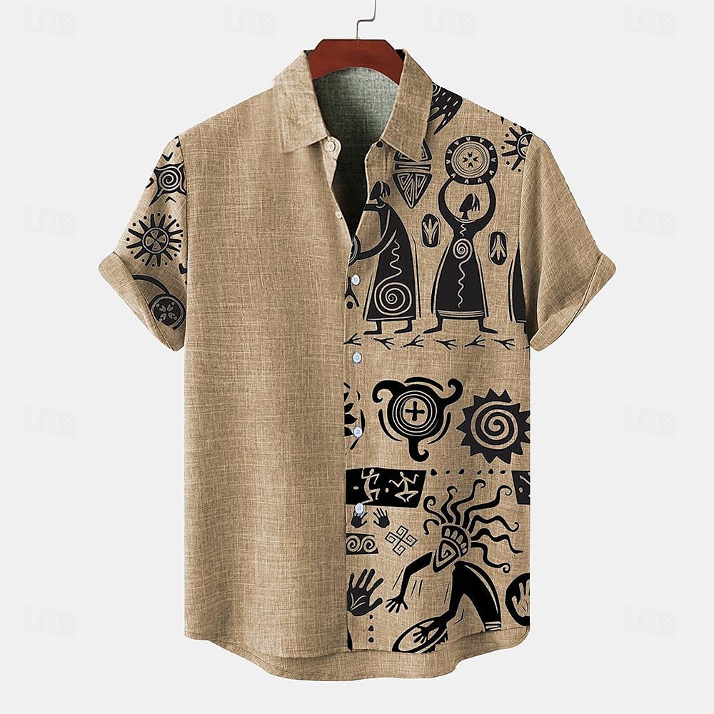 Homens Camisa Social camisa de linho camisas retrô camisa vintage Camisa étnica Diário Azul Verde Caqui Manga Curta Aberto para a Lateral Verão Primavera Roupa de 2026 por $25.99 –P5