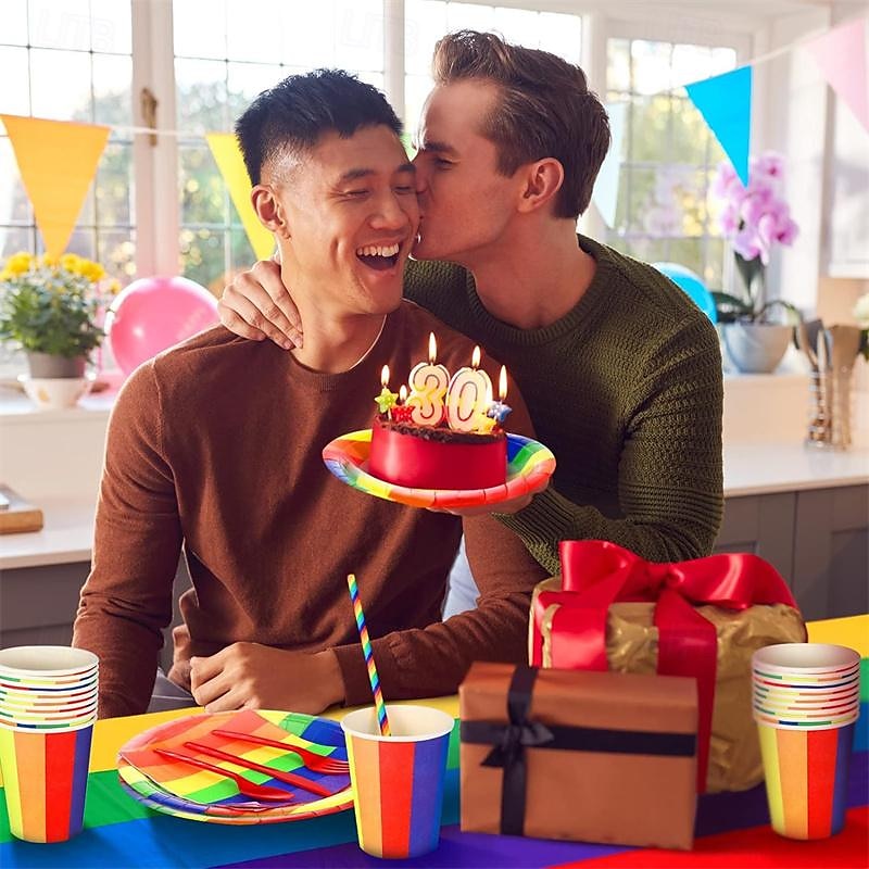 LGBT June Rainbow Party Disposable Paper Plate Set Colorful Stripe Party Disposable Tableware 2025 - $38.99 –P2