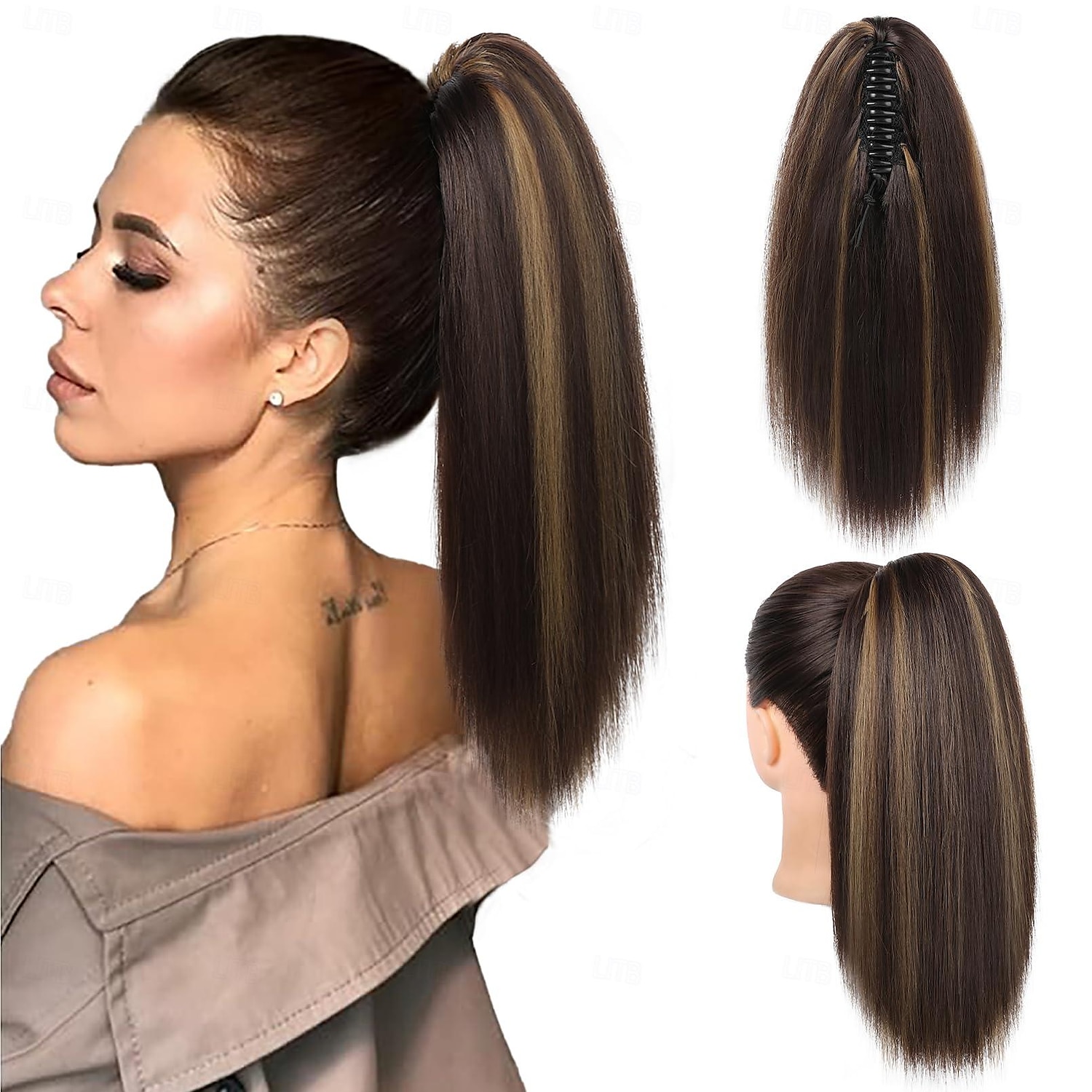 extension per coda di cavallo, clip ad artiglio corto da 14" in coda di cavallo dritta per capelli corti code di cavallo finte multistrato estensioni per capelli estensioni per capelli resistenti al del 2025 a $7.99 –P1