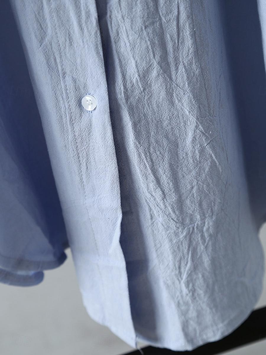Women's White Dress Shirt Dress Cotton Linen Dress Midi Dress Office Vacation Linen Basic Casual Shirt Collar Button Long Sleeve Summer Spring Loose Fit Plain 2025 - $39.99 –P7