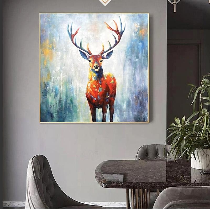 Handmade Abstract Deer Oil Painting on Canvas Textured Wall Art Animal Painting Textured Deer Painting Abstract Wall Art Textured Bird parrots oil painting for Wall Decor Gift 2025 - $108.99 –P10
