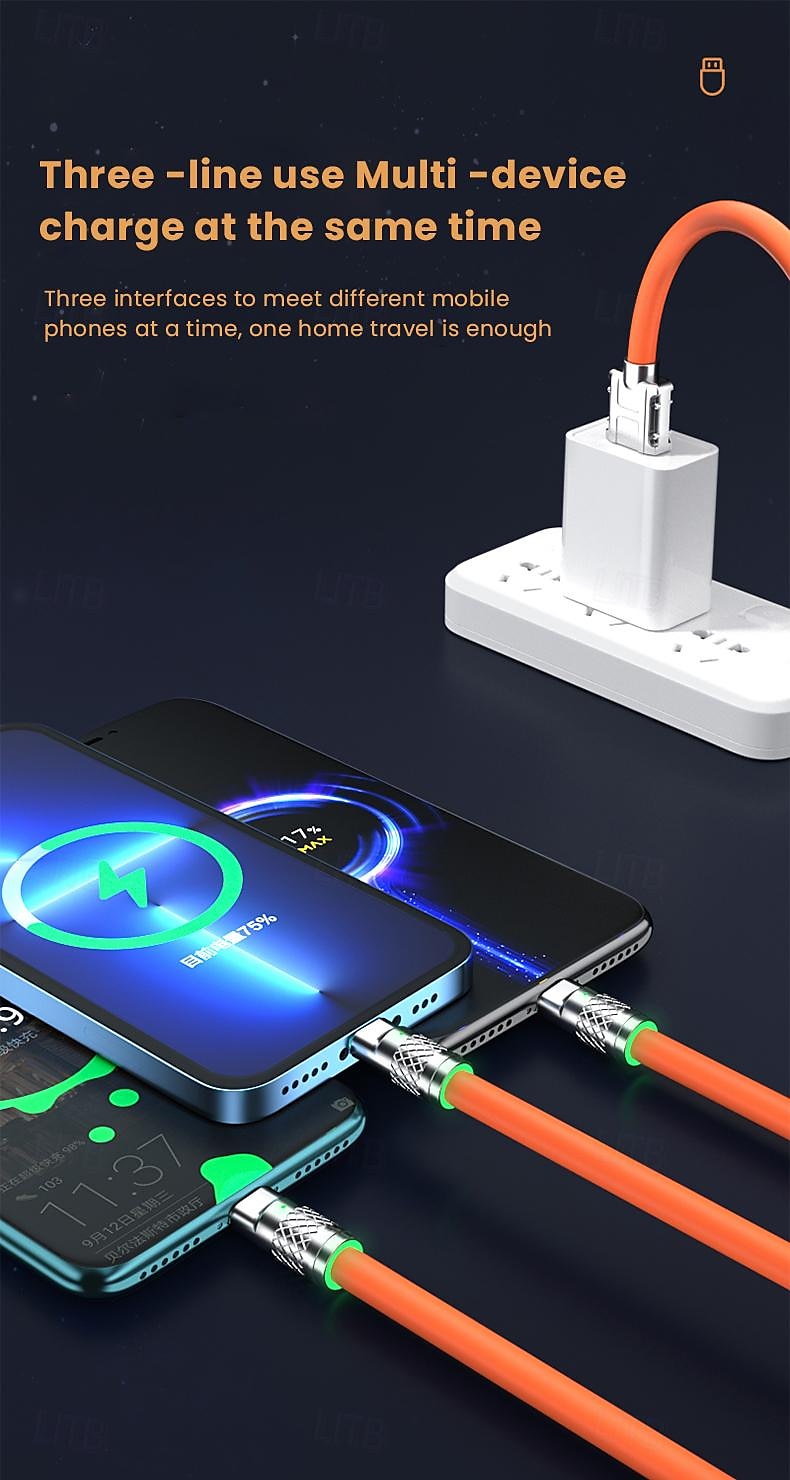 Multi-Ladekabel USB A auf Lightning / Mikro / USB C 2.1 A Ladekabel 3 in 1 Flüssiges Kieselgel Für Samsung Xiaomi Huawei Handy-Zubehör 2025 - $11.99 –P5