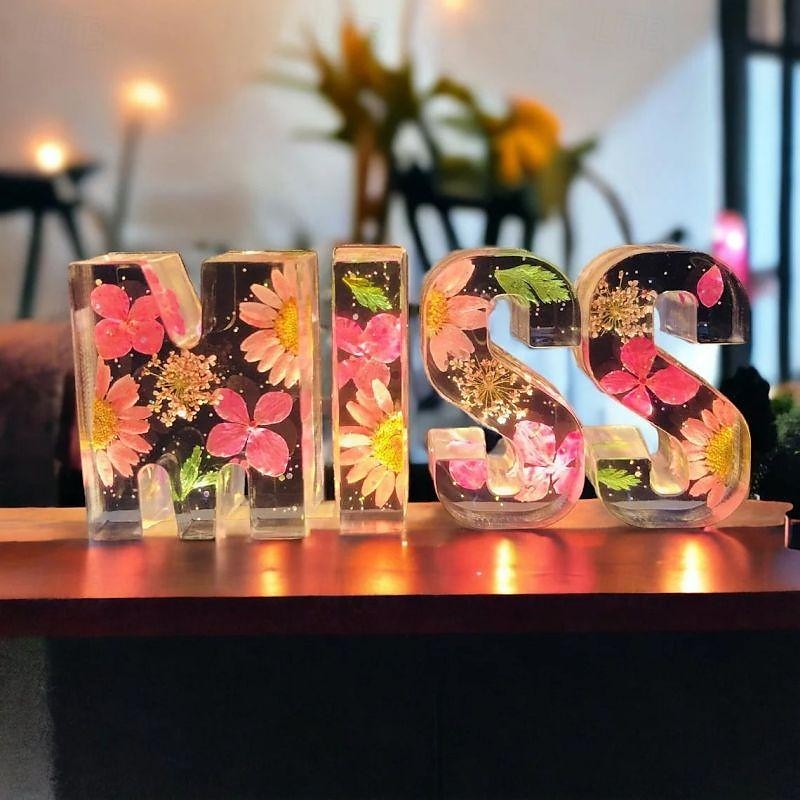 Floral Resin Night Light Letters Gift Illuminate Your Space Enchanting Glow of Floral Resin Night Light for Mother, Grandma,  Sisters Birthday 2025 - $22.99 –P1