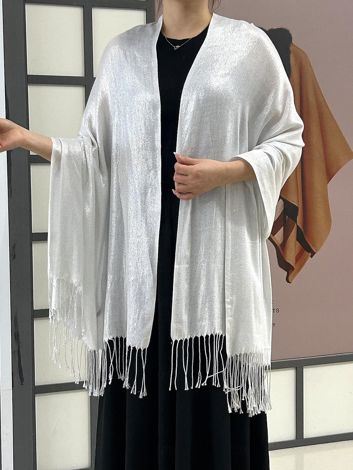 شالShawls مشد نسائي أنيق يلمع و يبرق بدون كم بوليستر لفات الزفاف مع لون نقي من أجل مناسب للحفلات للربيع والصيف 2025 - $16.99 –P20