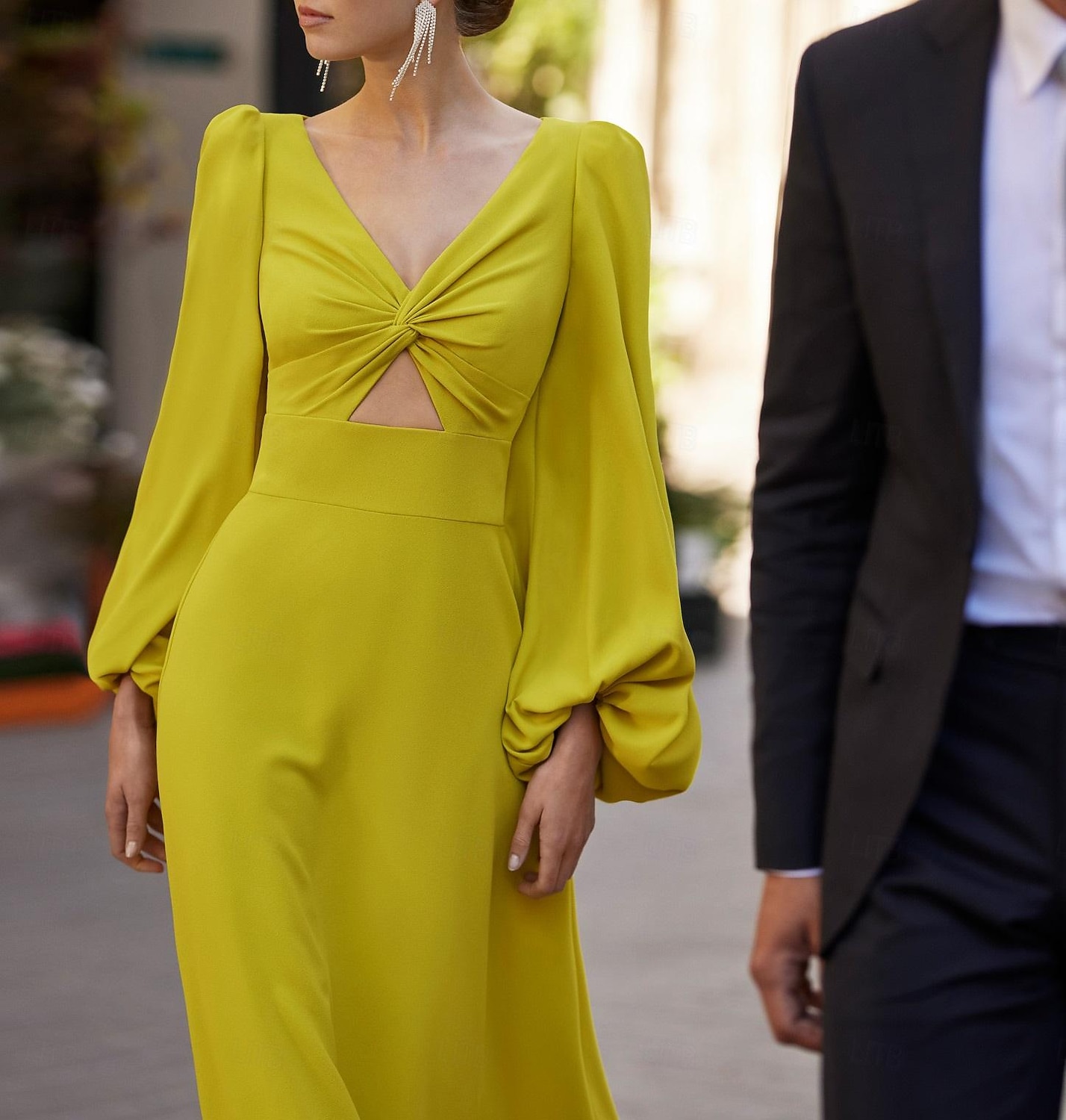 שמלות אורח חתונה בשמלות A-Line אלגנטיות חגיגית חתונה באורך רצפה עם שרוולים ארוכים צוואר V שיפון עם קפלים 2025 - $165.99 –P3