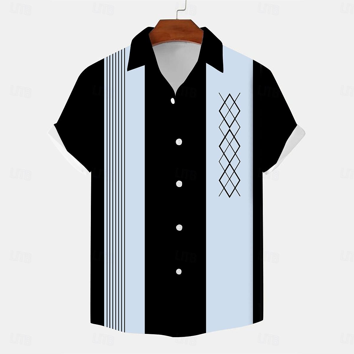 Men's Bowling Shirt Button Up Shirt Printed Shirts Short Sleeve Casual Outdoor Daily Summer Turndown Print Button-Down Black Blue Khaki 2026 - $25.99 –P4