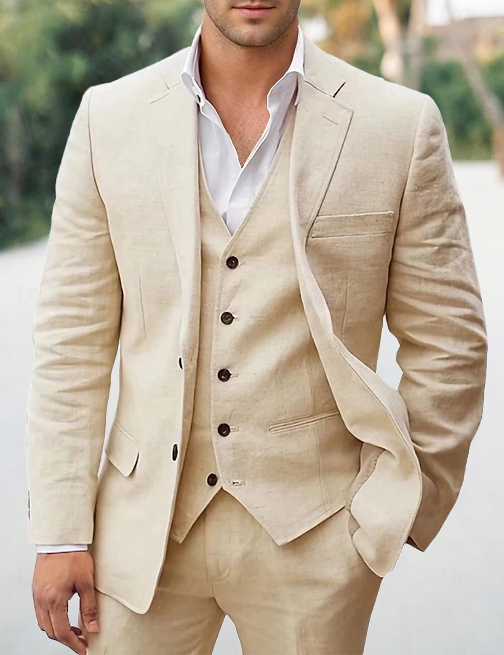 Trajes de Casamento Masculinos Linho Branco Azul Céu Verão Cores Sólidas Ajuste Sob Medida 3 Peças Com Duas Fileiras de Botões de 2025 por $139.99 –P2