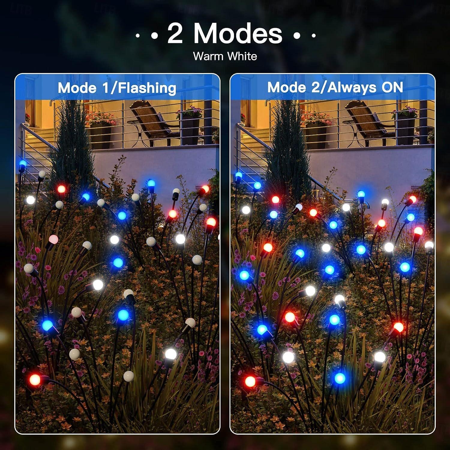 2pcs Patriotic Solar Firefly Lawn Light for 4th of July Independence Day 250th Anniversary Memorial Day, Decorative Garden Light Outdoor Waterproof Swaying Star Lights Garden Decoration 2026 - $34.99 –P6