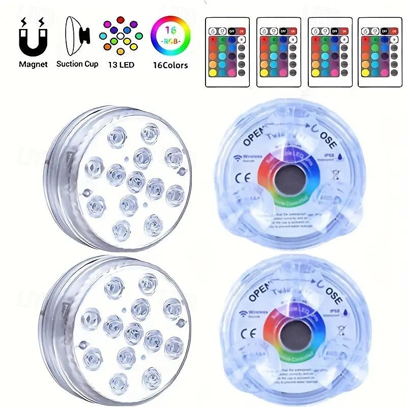 погружной светодиодный светильник для бассейна, меняющий цвет RGB, 13-светодиодный магнитный - беспроводной пульт дистанционного управления, водонепроницаемый для бассейна, аквариума, декора ванны, вечеринок, праздников, садового фонтана 2025 - $14.99 –P8