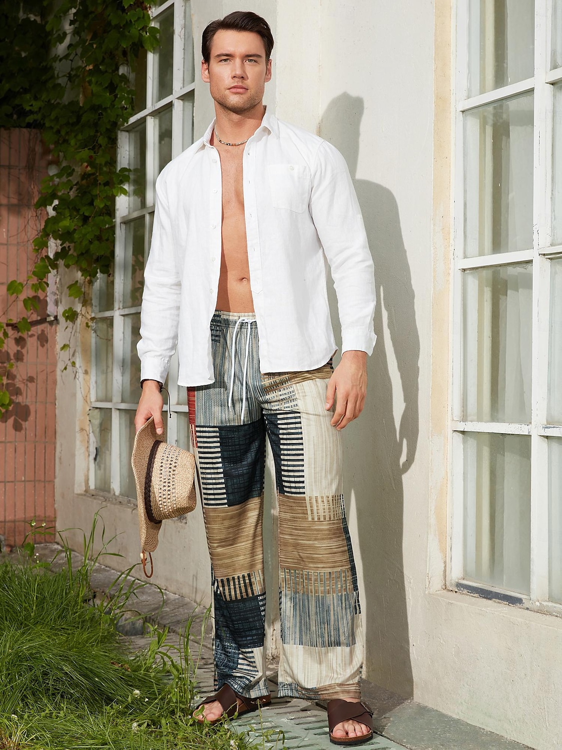 Men's Trousers Summer Pants Beach Pants Drawstring Elastic Waist 3D Print Stripe Graphic Prints Geometry Comfort Casual Daily Holiday Streetwear Hawaiian Yellow Blue 2025 - $27.99 –P1