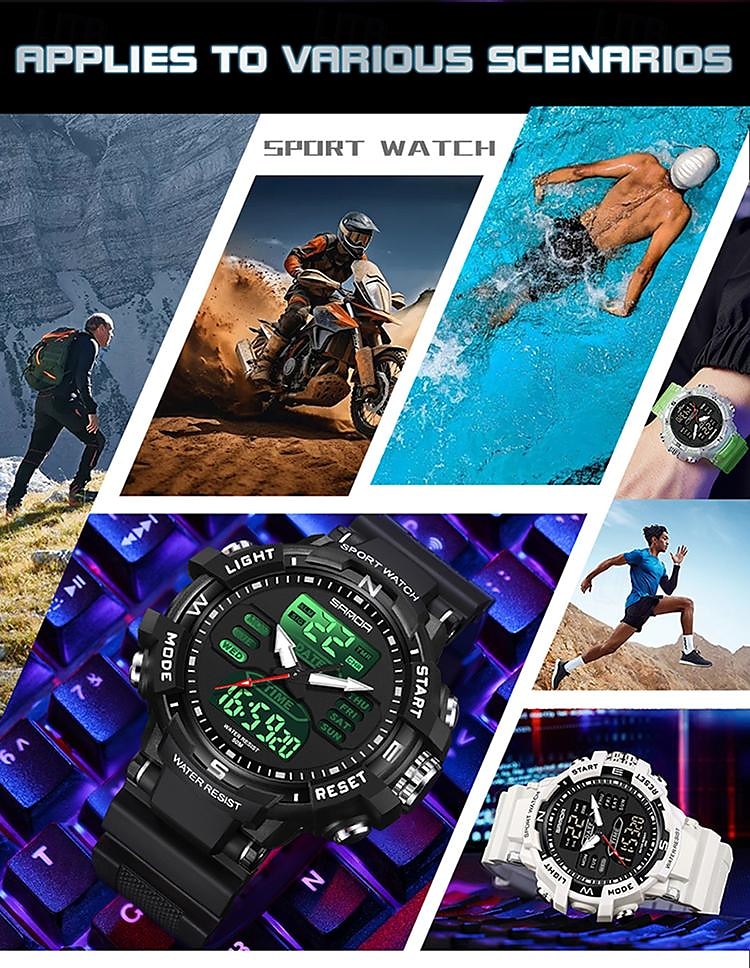 SANDA Heren Digitale Horloge Buiten Sports Mode Polshorloge Luminous Stopwatch Alarmklok Countdown TPU Horloge 2025 - $28.99 –P16