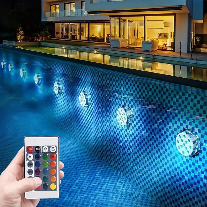 merülő led medence lámpa, rgb színváltó 13 led mágneses - vezeték nélküli távirányító, vízálló medence, akvárium, fürdőkád dekoráció, bulik, nyaralás, kerti szökőkút 2025 - $14.99 –P1