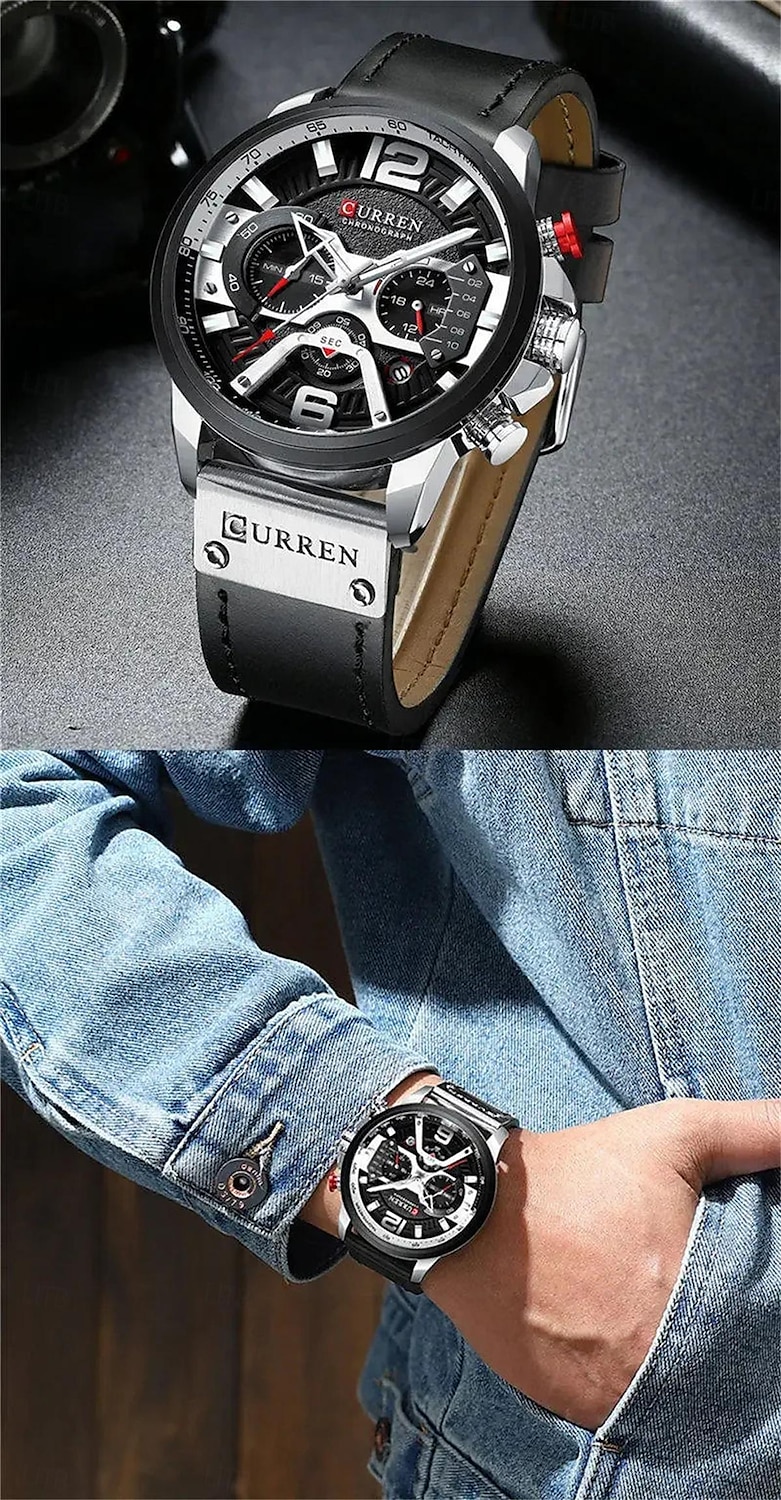 CURREN Herr Kvartsklockor Mode Affär Armbandsur Kalender VATTENTÄT Dekorativ Läder Klocka 2025 - $41.99 –P7