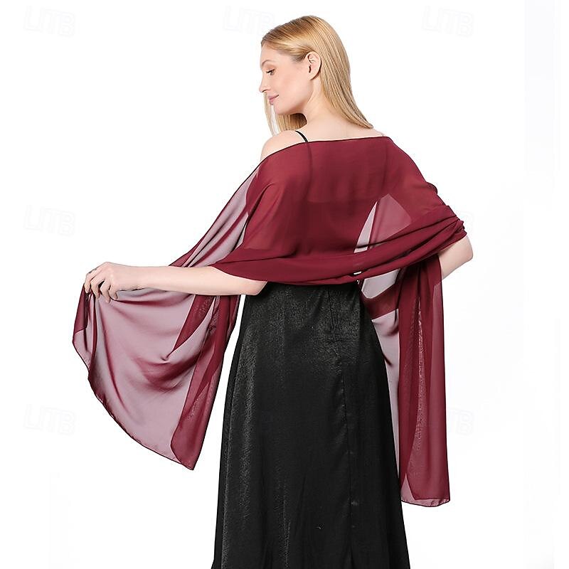 Sjalar Sjalar till damer Elegant Brudkläder Ärmlös Chiffong Brudsjalar Med Ren Färg Till Fest Vår & sommar 2025 - $16.99 –P16