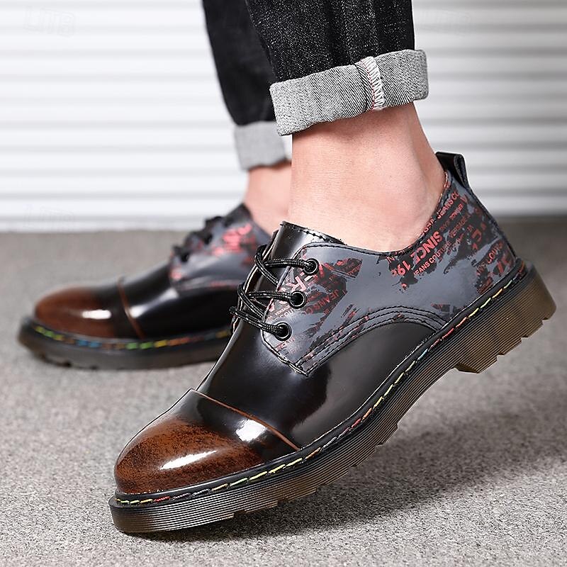 chaussures oxford en similicuir verni pour hommes - chaussures habillées à lacets modernes avec finition brillante bicolore et semelle robuste de 2025 ? $54.99 –P1