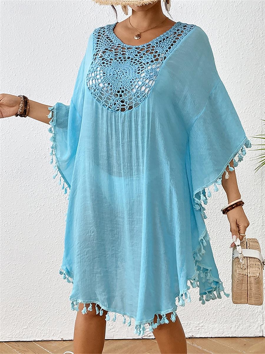 Damen Minikleid Weißes Kleid Spitzenkleid Hemdblusenkleid Sommerkleid Streetwear Basic Lässig Urlaub Straße Ferien Normale Passform Dreiviertelarm Rundhalsausschnitt Schwarz Weiß Blau Orange Sommer 2025 - $41.99 –P11