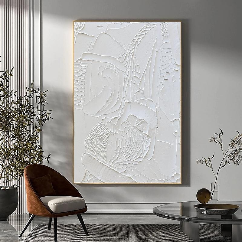 peint à la main 3d texturé blanc peinture abstraite sur toile 3d texturé art mural boho moderne toile art salon décor pattle couteau peinture à l'huile décor à la maison hôtel pièce d'art de 2025 ? $116.99 –P3