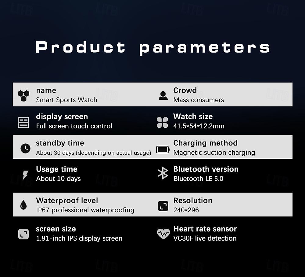 LOKMAT P3 Умные часы 1.91 дюймовый Смарт Часы Bluetooth Педометр Напоминание о звонке Датчик для отслеживания активности Совместим с Android iOS Женский Мужчины 2025 - $34.99 –P17