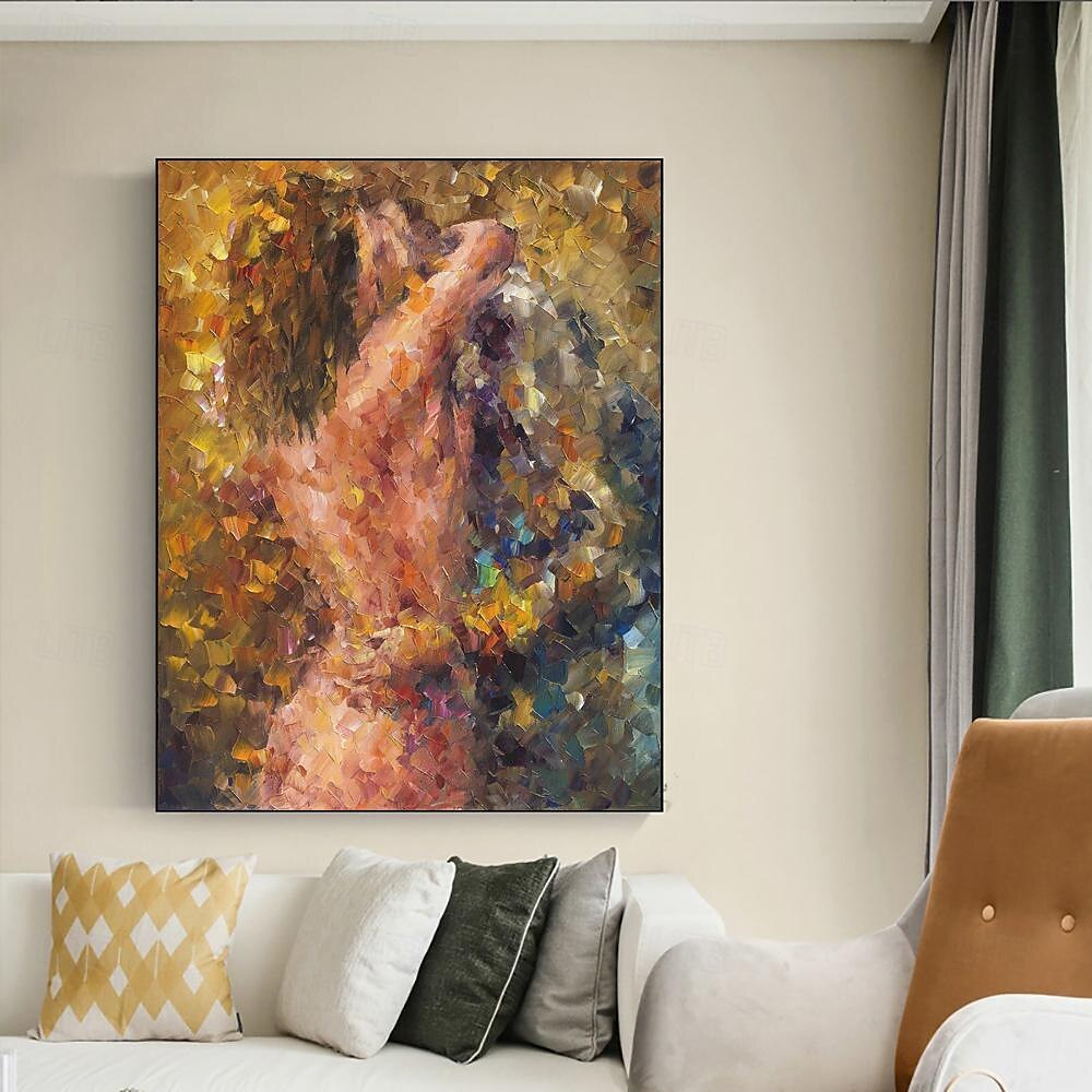 handgjord oljemålning canvas väggkonst dekoration figur abstrakt kniv rita kram naket par för heminredning rullad ramlös osträckt målning 2025 - $58.99 –P2