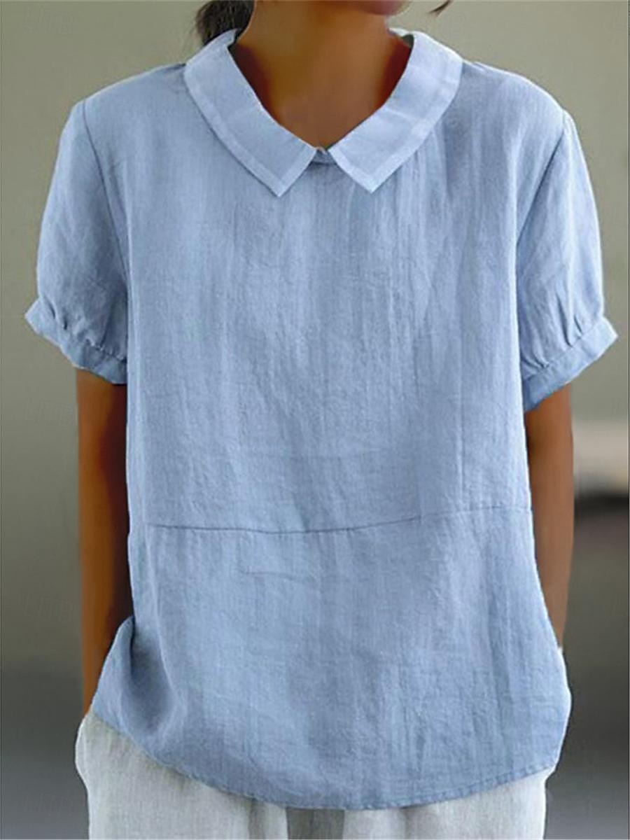 Women's Shirt Blouse Cotton Linen Shirts Plain Basic Modern Shirt Collar Daily Buttons White Pink Navy Blue Light Blue Summer 2025 - $25.99 –P4