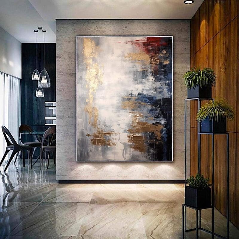 grijs goud getextureerd schilderijhandgemaakt abstract schilderij met de hand geschilderde goudfolie acrylschilderijen minimalistische kunstwerken muurkunst schilderij voor woonkamer slaapkamer 2025 - $116.99 –P11