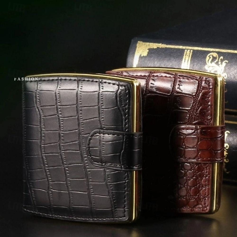 étui à cigarettes en cuir pour hommes, cadeau parfait, en stock, surface en cuir pu avec clips métalliques, support résistant à la pression, peut contenir 10 cigarettes de 2025 ? $23.99 –P3