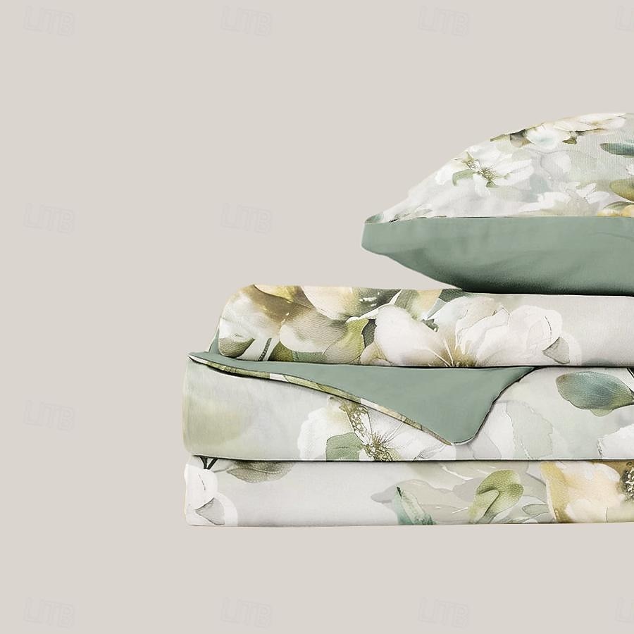 100 % bomull hvit blomst dynetrekk i plysj stoff 3-delt sett for sommer myk hudvennlig langvarig behagelig lettvekt 2025 - $60.99 –P11