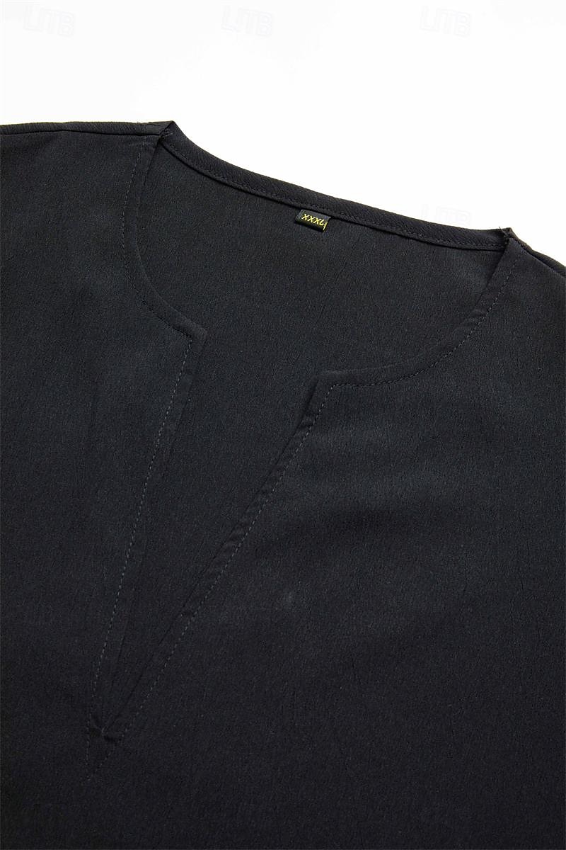 Men's Shirt Thobe Djellaba Summer Shirt Tunic Shirts Qamis Black / Gray White Dusty Blue Green Long Sleeve Plain V Neck Street Daily Clothing Apparel Cotton Casual Comfortable 2025 - $25.99 –P5