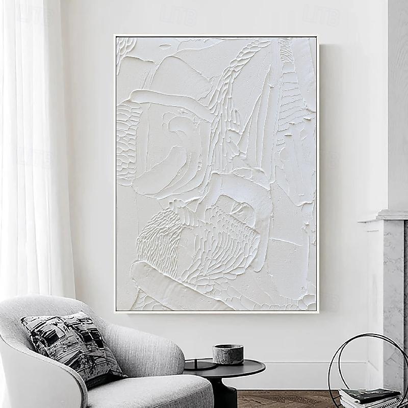 peint à la main 3d texturé blanc peinture abstraite sur toile 3d texturé art mural boho moderne toile art salon décor pattle couteau peinture à l'huile décor à la maison hôtel pièce d'art de 2025 ? $116.99 –P1