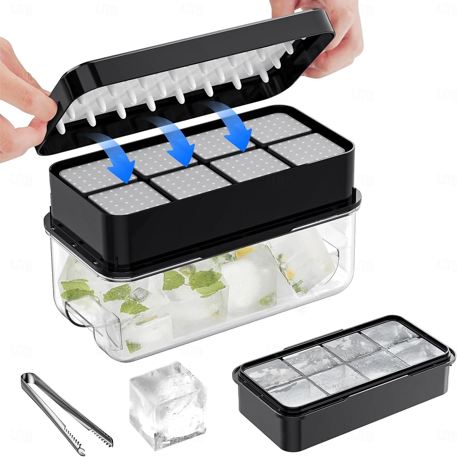 Large Ice Cube Tray with Lid and Bin Ice Trays for Freezer 2 INCH Whiskey Ice Cubes Mold 1*8 pcs Square Ice Cube Mold with Tong Easy to Release Large Ice Tray for Whiskey Cocktail Bourbon 2025 - $27.99 –P1